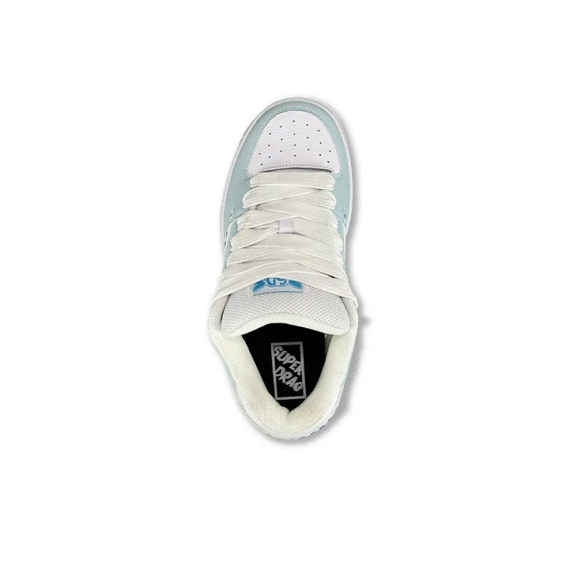 LuzaoT SUPER DRAG Low Top Skateboard Shoes Women's White Blue Green-3