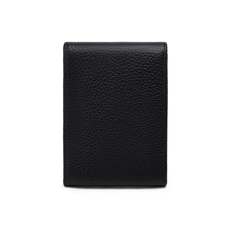 Old Man's Head Top Grain Cow Leather Card Holder Men's Black/Brown-5