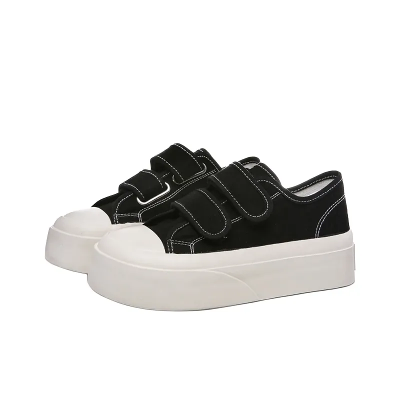 Ordifen Low Top Canvas Shoes Women's Black With White Stitching-1