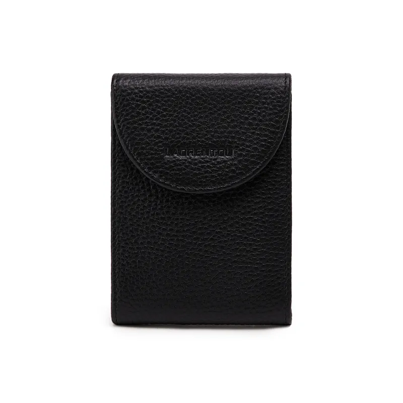 Old Man's Head Top Grain Cow Leather Card Holder Men's Black/Brown-4