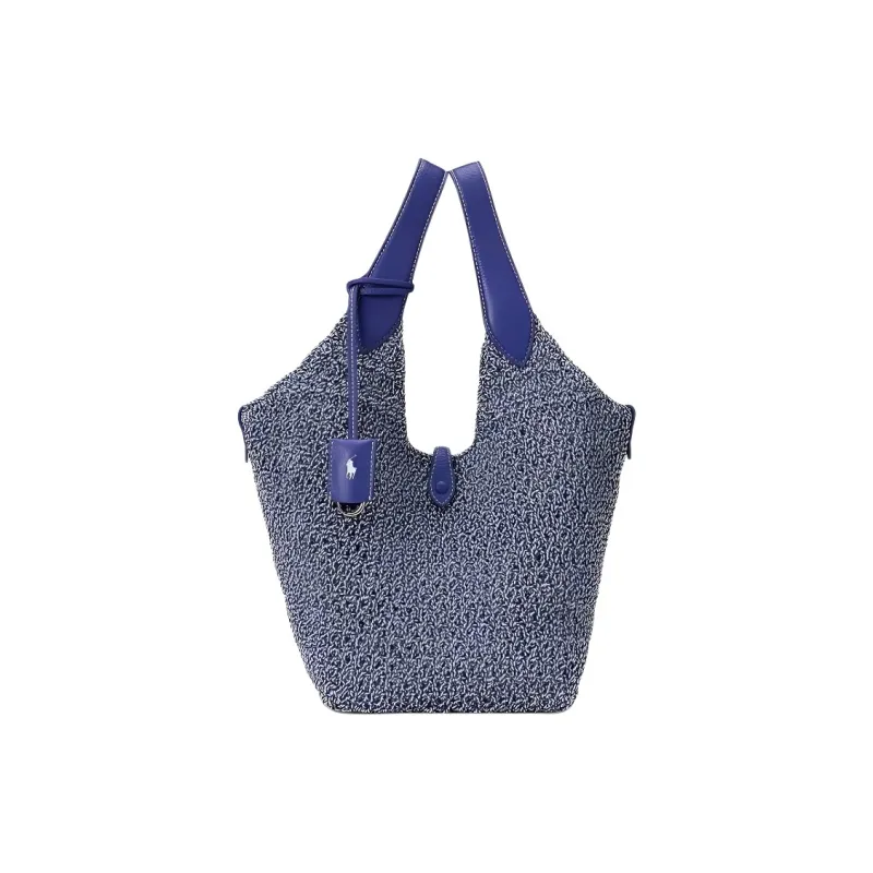 Polo Ralph Lauren Fabric Tote Bag, Shopping Bag, Handbag Women's Bright Blue & Optical White-0