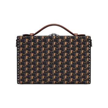 Moynat Canvas Hard Case Clutch Handbag Unisex Charcoal Black Brown