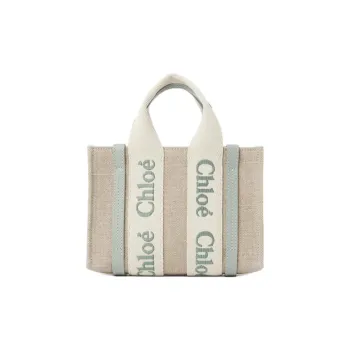 Chloe Woody Linen Tote Bag, Shopping Bag, Handbag Mini Women's Blue Green