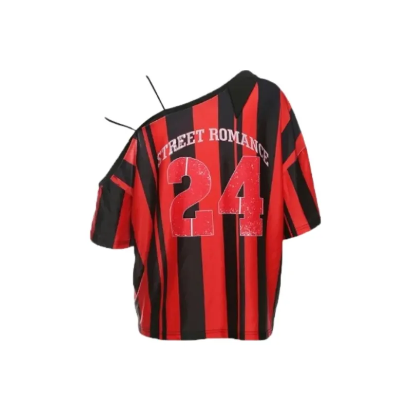 SLEEP AT 11 T Shirts Women's Red Black Stripes-1