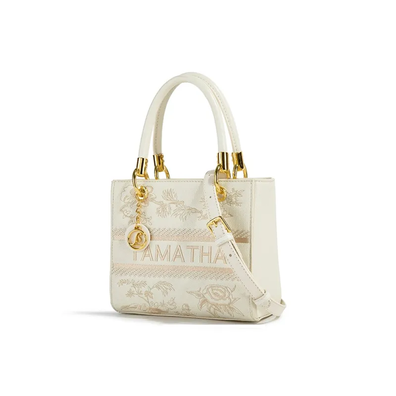 TAMATHA Polyurethane Synthetic Leather Lady Dior Bag Handbag Women's Embroidery In White-3
