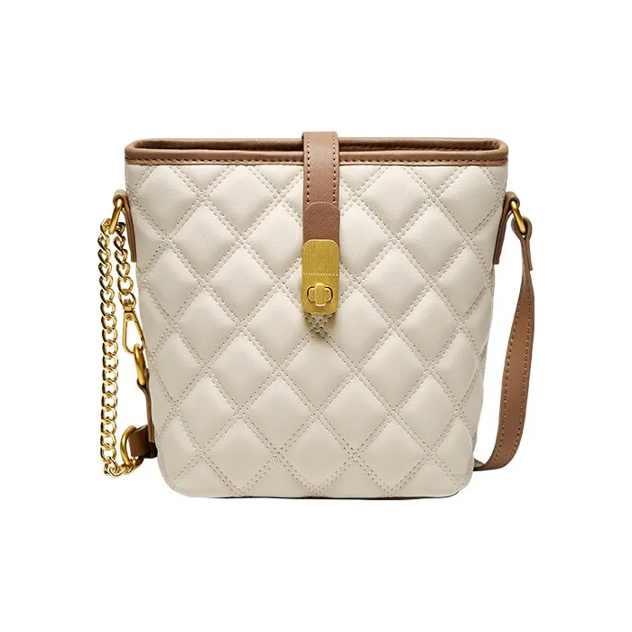 CNNCOO Synthetic Leather With Cow Leather Crossbody Bag Women's Ecru & Brown-6