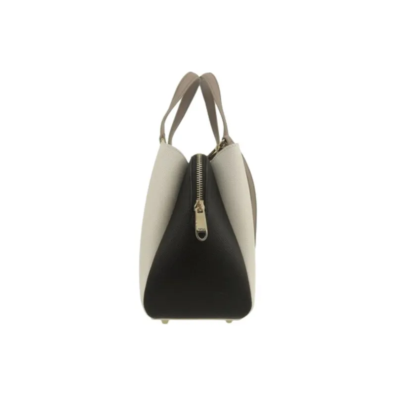Furla Leather Tote Bag, Shopping Bag, Shoulder Bag, Handbag Trumpets Women's Talc & Black-2