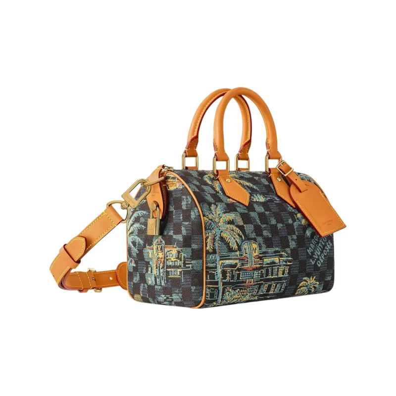 LOUIS VUITTON Speedy Leather Trim One Shoulder Handbag Regular Women's Blue & Multicolor-1