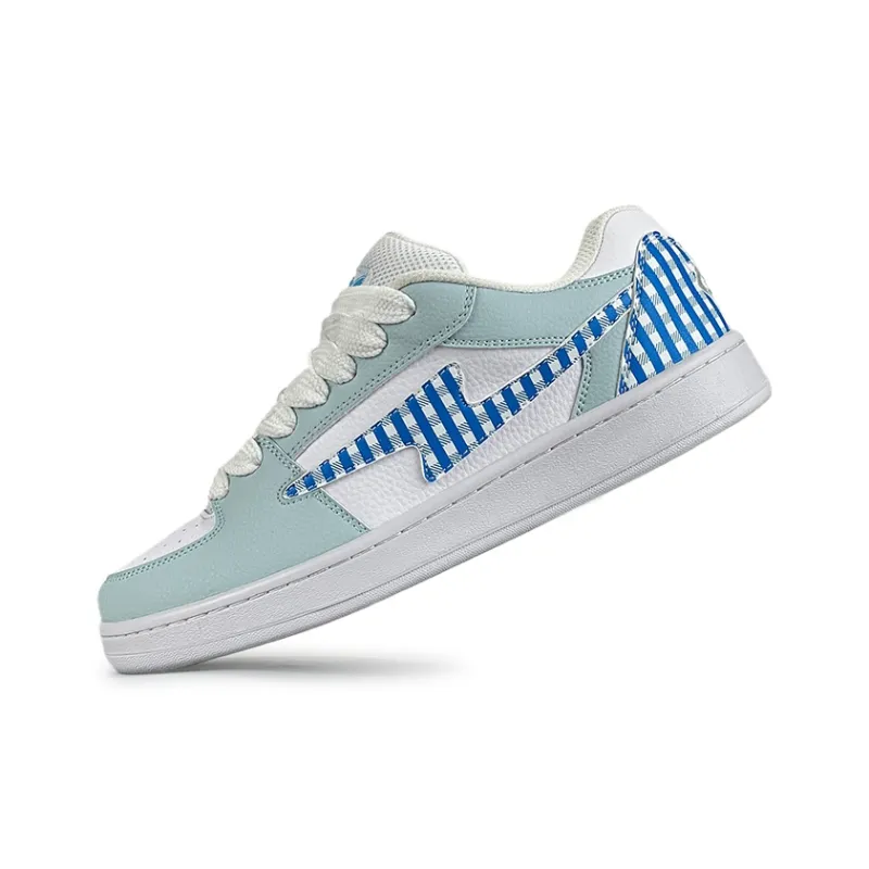 LuzaoT SUPER DRAG Low Top Skateboard Shoes Women's White Blue Green-1