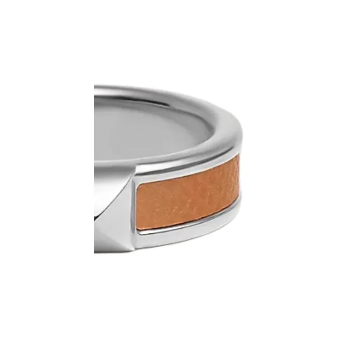 HERMES Calfskin, Metal, Leather, Palladium Plated Rings Women's Silver-2