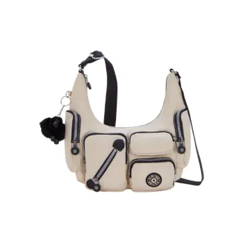 Kipling Fabric Shoulder Bag, Crossbody Bag Trumpets Unisex Original Beige & Black