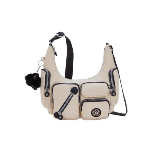 Kipling Fabric Shoulder Teddy Bag, Crossbody Teddy Bag Trumpets Unisex Original Beige & Black