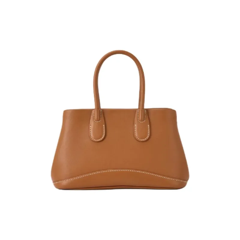 VANESSA HOGAN Cow Leather Tote Bag, Shopping Bag, Handbag Medium Size Women's Nut Brown/Shoal White-2