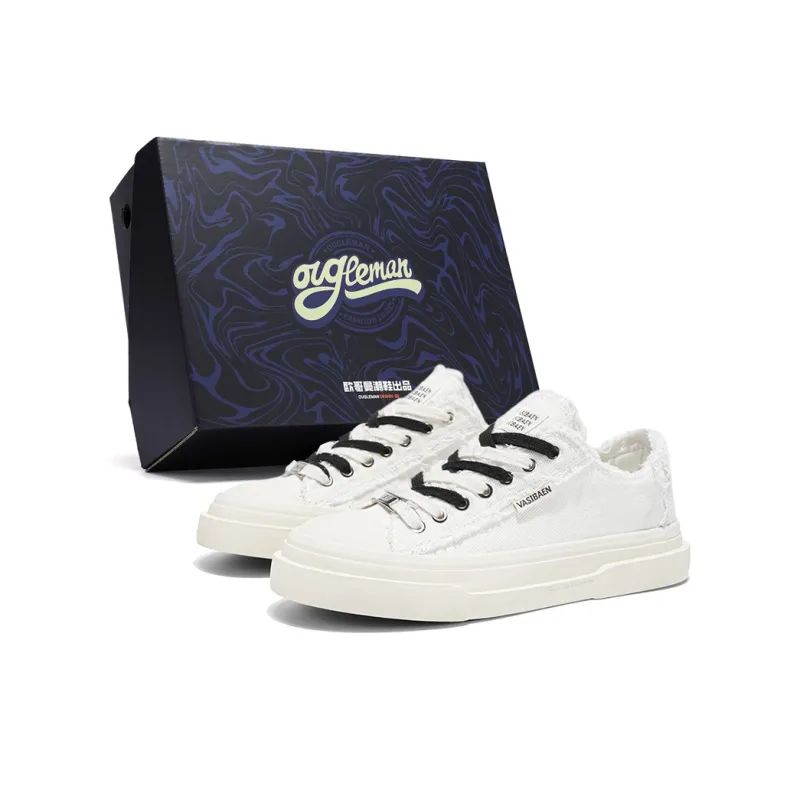 OUGLEMEN Wrapping, Wear Resistant And Non Slip Low Top Canvas Shoes Men's Box-5