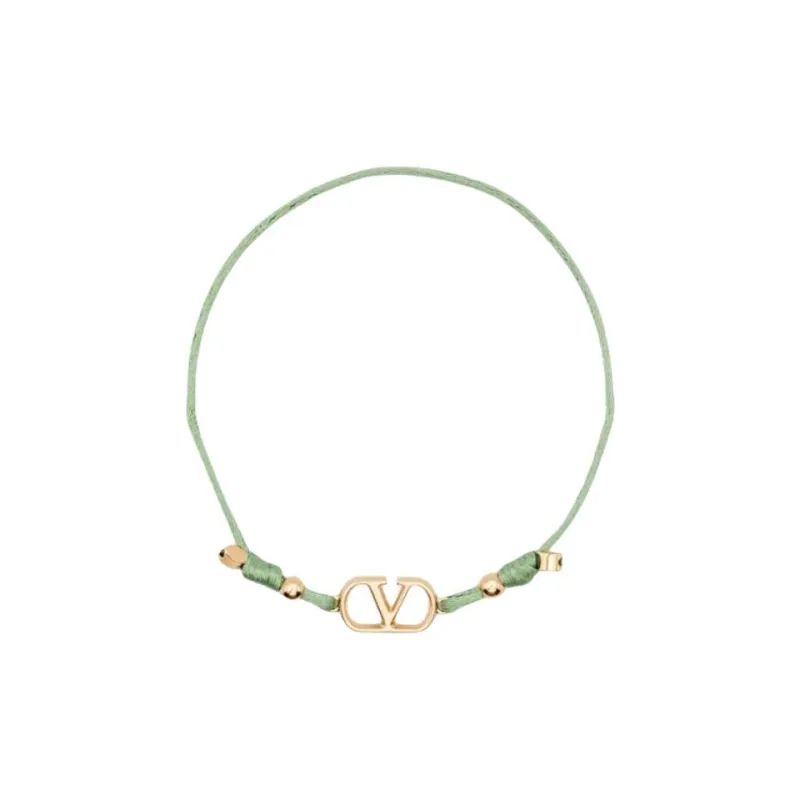 Valentino Gold Plated Brass With Fabric Bracelets Women's Green-0