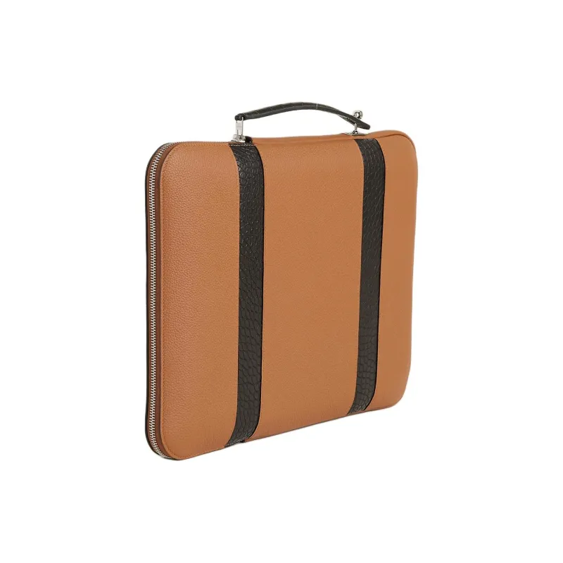 HERMES Little Bull Leather Briefcase Women's 41 Havane Havana Coffee-4