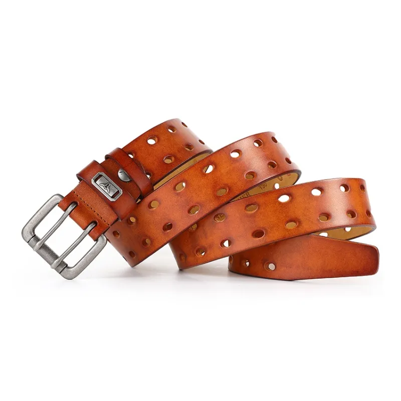 POLOMEISDO Top Grain Cow Leather Pin Buckle Belt Men's Width 3.8cm-3