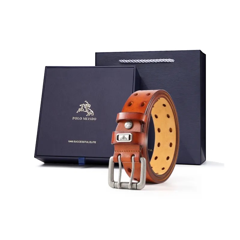 POLOMEISDO Top Grain Cow Leather Pin Buckle Belt Men's Width 3.8cm-6