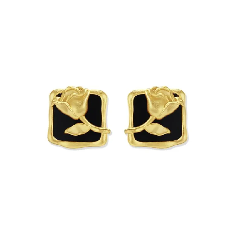 OOAK Rose Poet Collection 18K Gold Plated Copper Clip On Earrings Women's-3