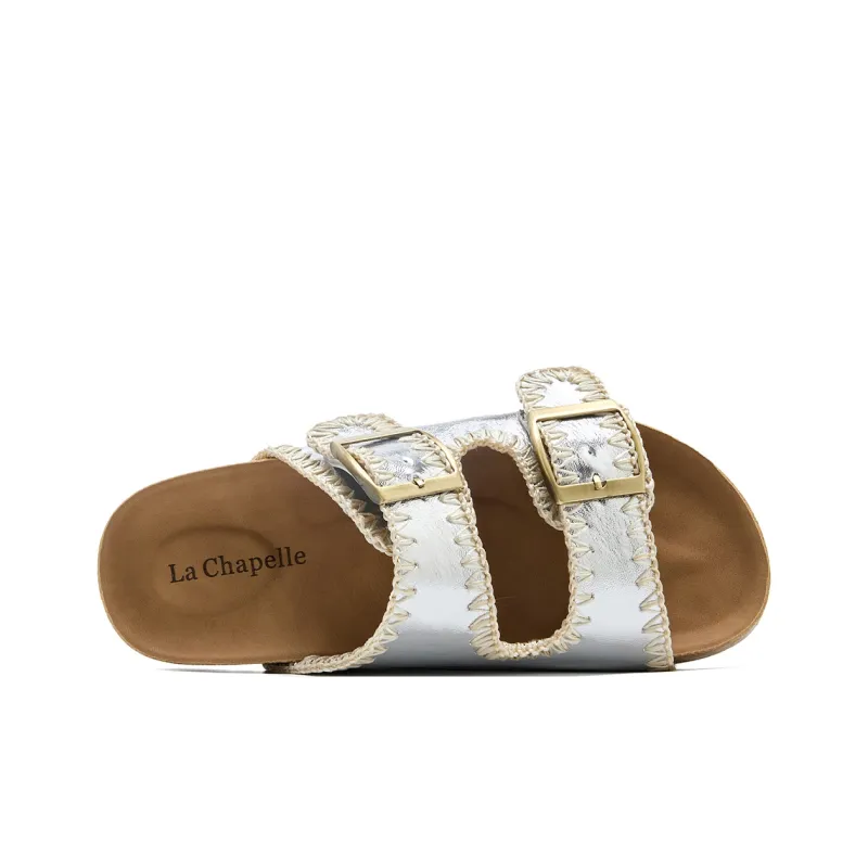 La Chapelle Slip Resistant Abrasion Resistant Slide Slippers Women's Silver-2