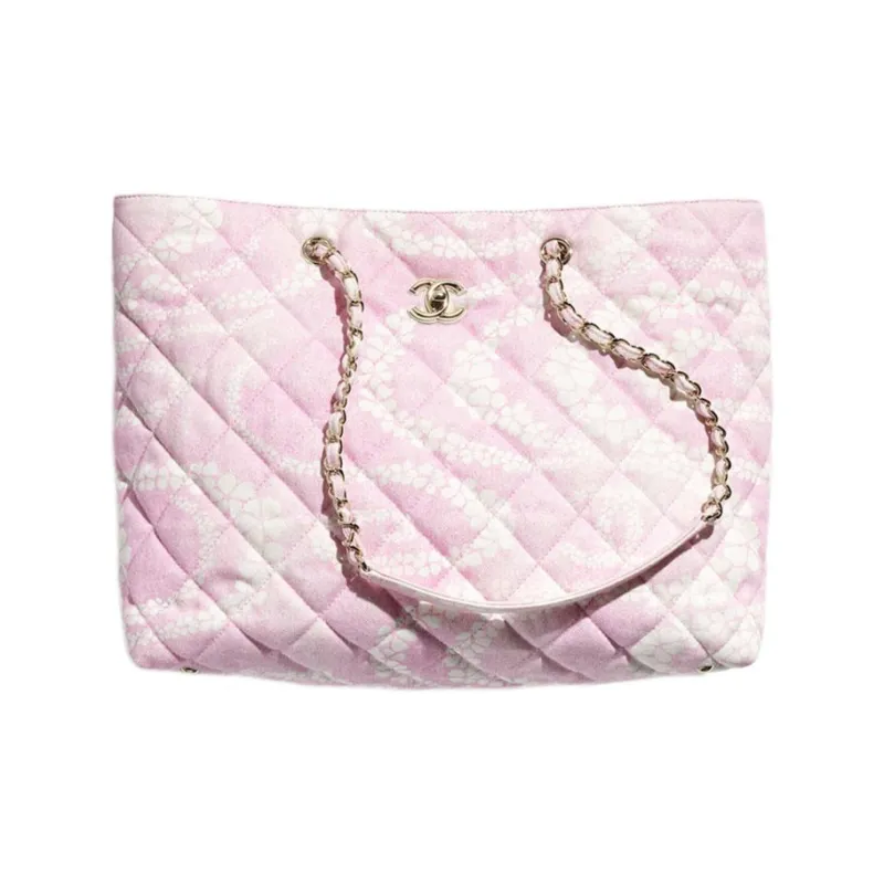 CHANEL Coco Denim Tote Bag, Shopping Bag, Handbag Women's Light Pink & White-0