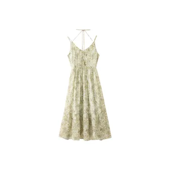 SNOWFORTE Slip Dresses Women's Green Print