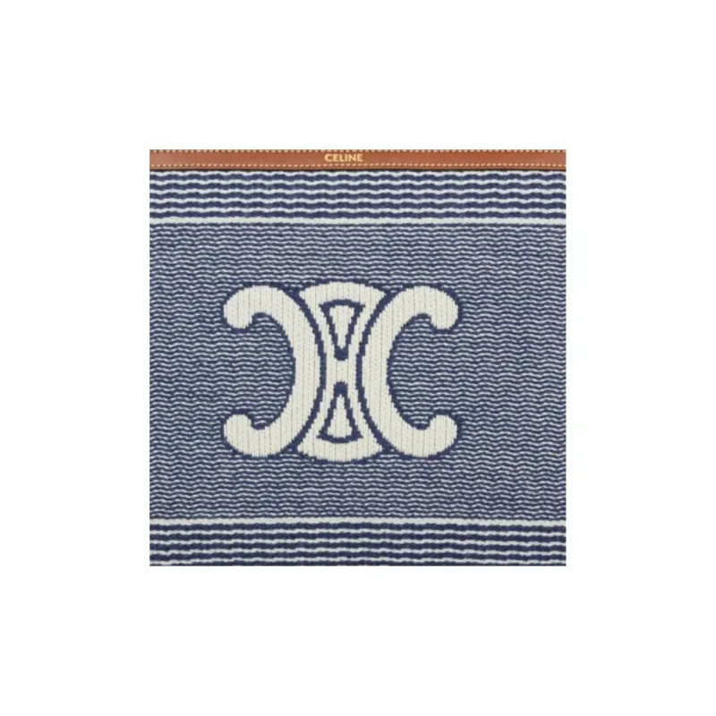 CELINE Triomphe Fabric Clutch Small Size Women's Blue & Beige-4