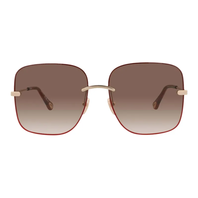 Chloe Metal Square Sunglasses Women's Red-1
