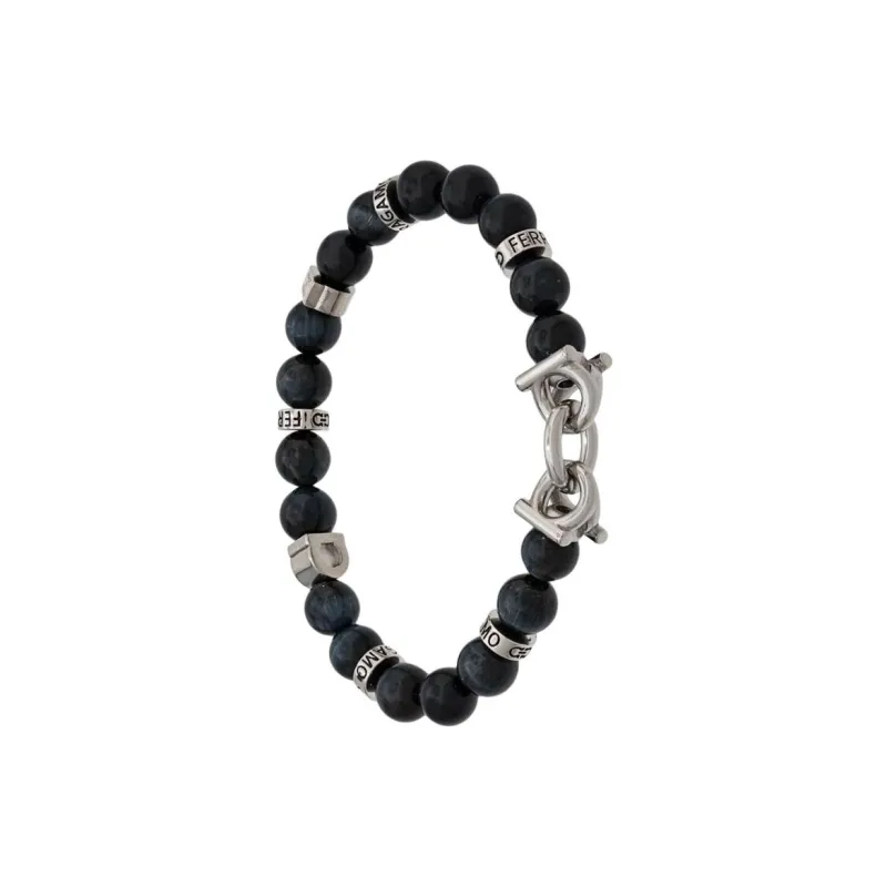FERRAGAMO Molten Rock Pearl, Brass, Semi Precious Stone Bracelets Men's Black-2