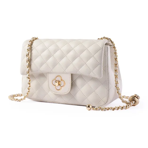 Old Man's Head Cow Leather Handheld Underarm One Shoulder Small Bag Chain Crossbody Bag Women's White/Black-3