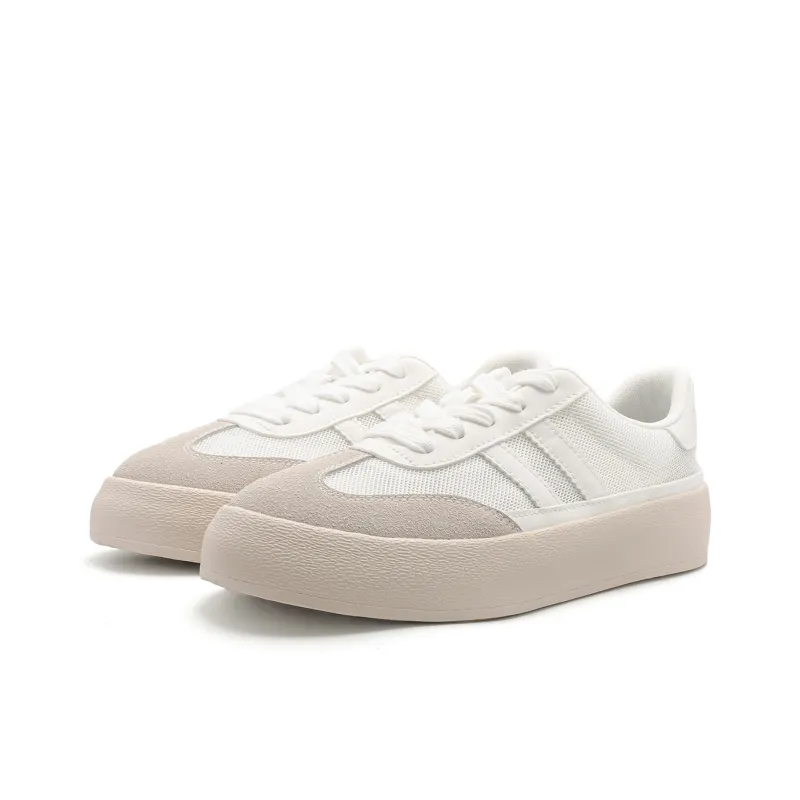 DEERWAY Abrasion Resistant Breathable Slip Resistant Low Top Skateboard Shoes Women's White Gray-1