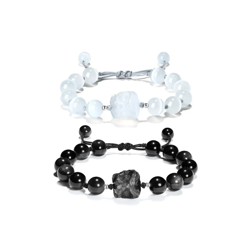 PUTUOSHANWENCHUANG Obsidian Bracelets Unisex-4