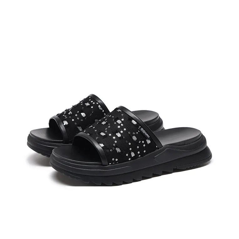 HUNU Slip Resistant Abrasion Resistant Slide Slippers Men's Black-2