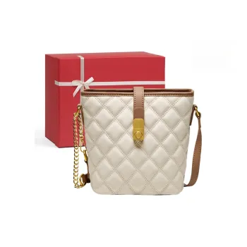 CNNCOO Synthetic Leather With Cow Leather Crossbody Bag Women's Ecru & Brown