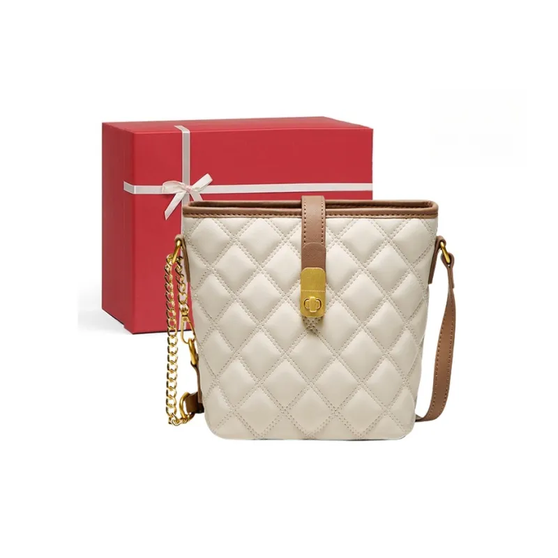 CNNCOO Synthetic Leather With Cow Leather Crossbody Bag Women's Ecru & Brown-0