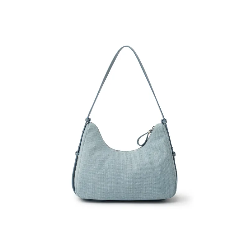 Lee Fabric Hobo Bag, One Shoulder Handbag Women's Light Blue/Dark Blue-4