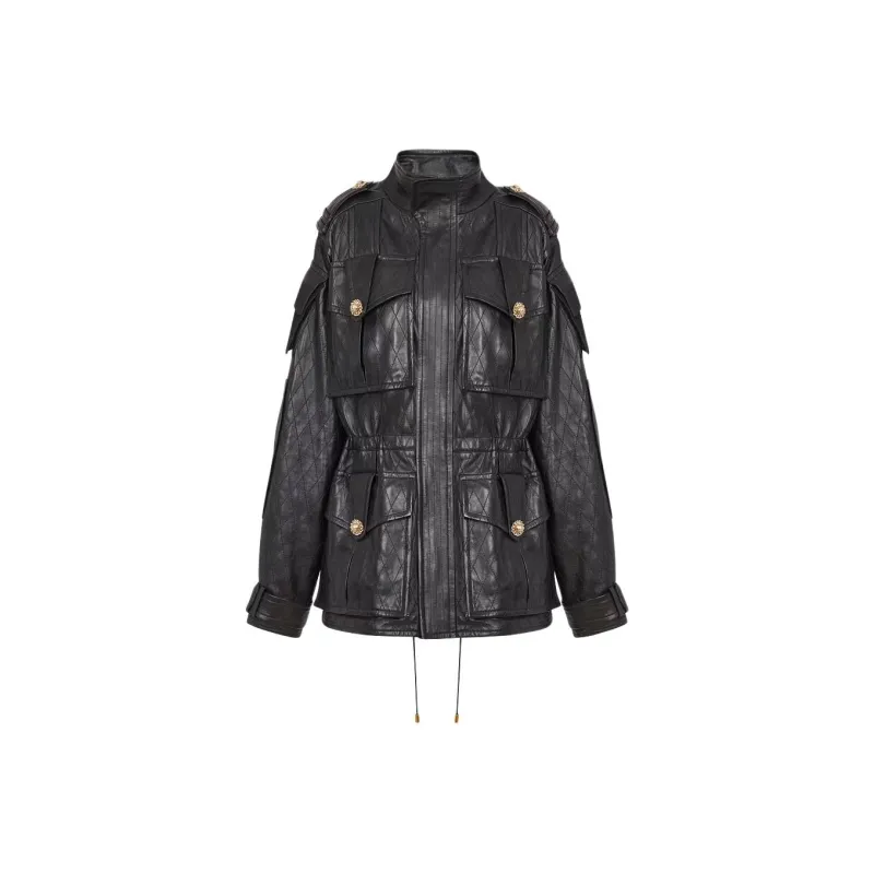 BALMAIN SS25 Leather Jacket Women's Black-0