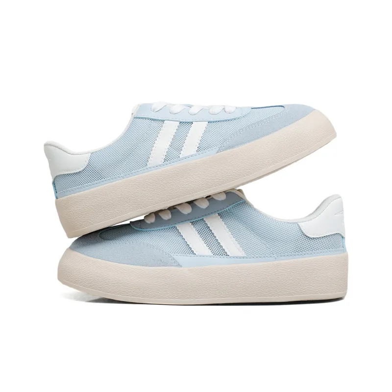 DEERWAY Abrasion Resistant Slip Resistant Low Top Skateboard Shoes Women's White Blue-2