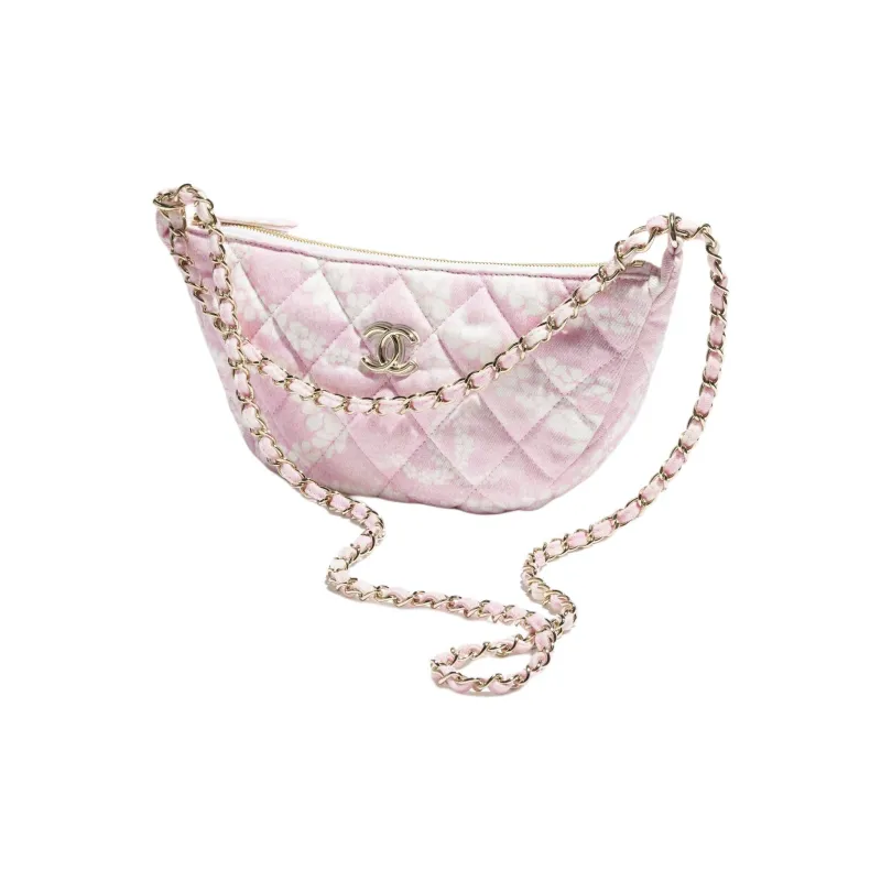 CHANEL Coco Denim Hobo Bag Shoulder Bag Tubas Women's Light Pink & White-1