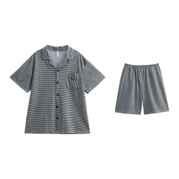 XUANZHITING Pajama Set Men's Striped Gray