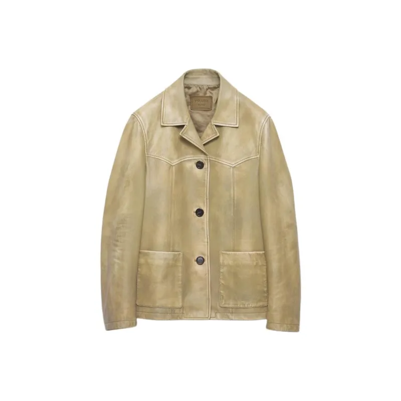 PRADA SS25 Leather Jacket Women's Beige-0