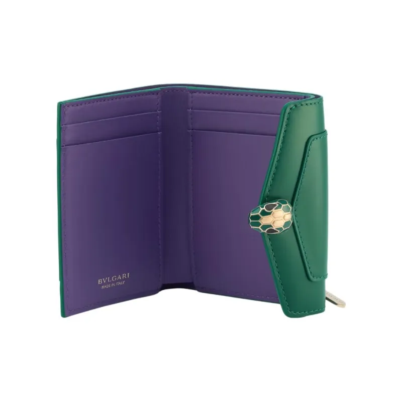 BVLGARI Serpenti Forever Calfskin Wallet Women's Green & Purple-2