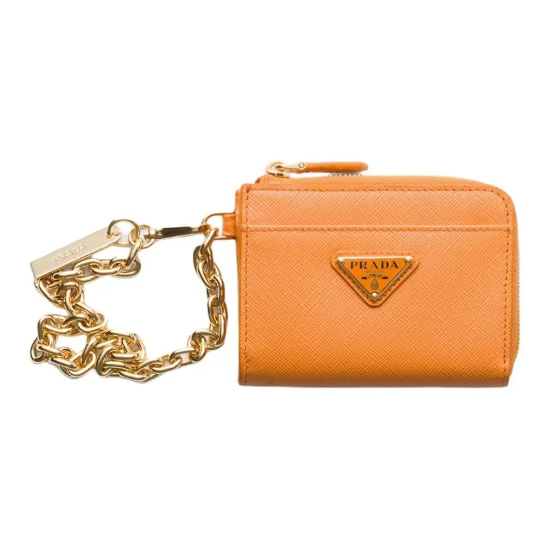 PRADA Saffiano Calfskin Wallet Trumpets Women's Amber-0