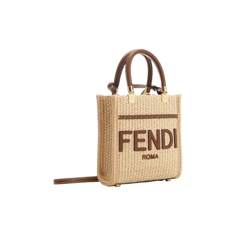 FENDI Straw Woven Handbag Mini Women's Beige-1