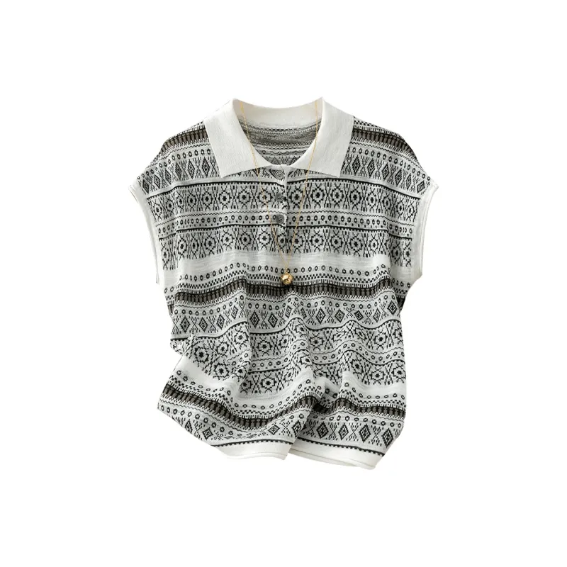 TOUCH Knitwear Women's Black Floral Stripes-0