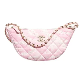 CHANEL Coco Denim Hobo Bag Shoulder Bag Tubas Women's Light Pink & White