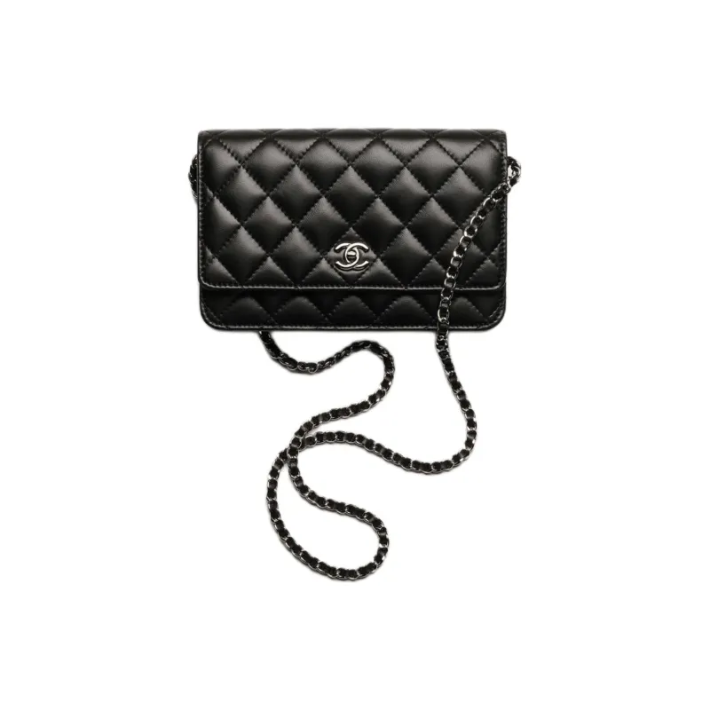 CHANEL Lambskin Wallet, Shoulder Bag Women's Black-2