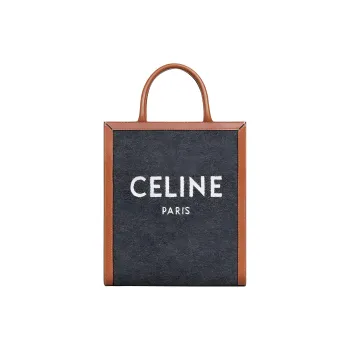 CELINE Cabas Fabric Cow Leather Patchwork Shoulder Bag Crossbody Bag Handbag Small Size Women's Gray/Beige