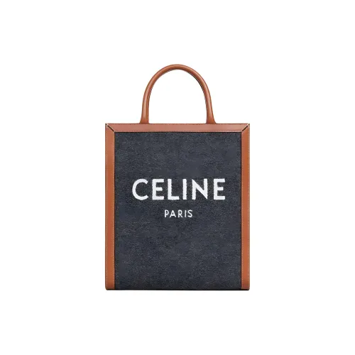 CELINE Cabas Fabric Cow Leather Patchwork Shoulder Bag Crossbody Bag Handbag Small Size Women's Gray/Beige