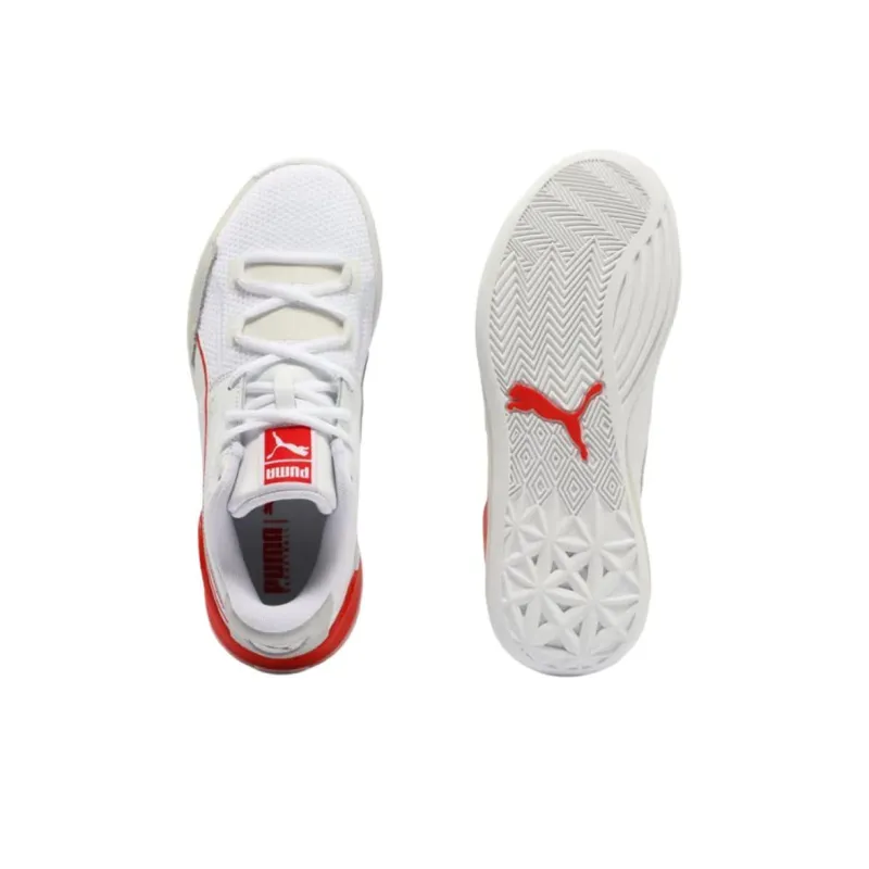 PUMA Clyde Hardwood Anti Slip Wear Resistant Low Top Basketball Shoes Unisex White Red-4
